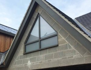 Roof of house with guttering
